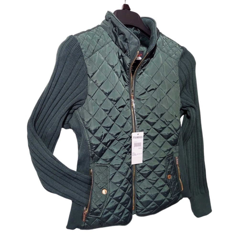 Palomares Sports Quilted Jacket Womens Green Stretch Side Winter Coat Warm New - Picture 14 of 15